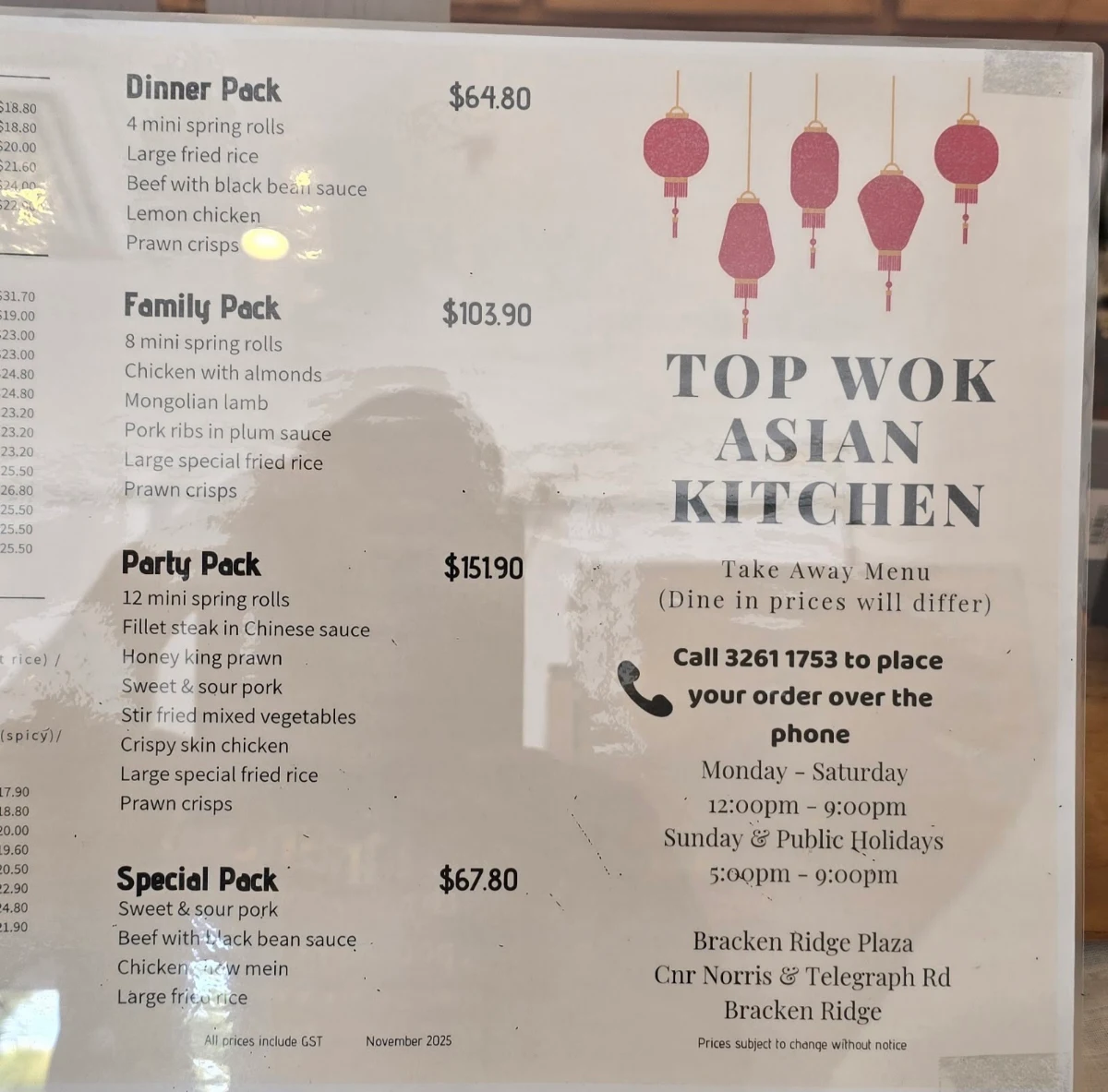 Menu, Top Wok Asian Kitchen