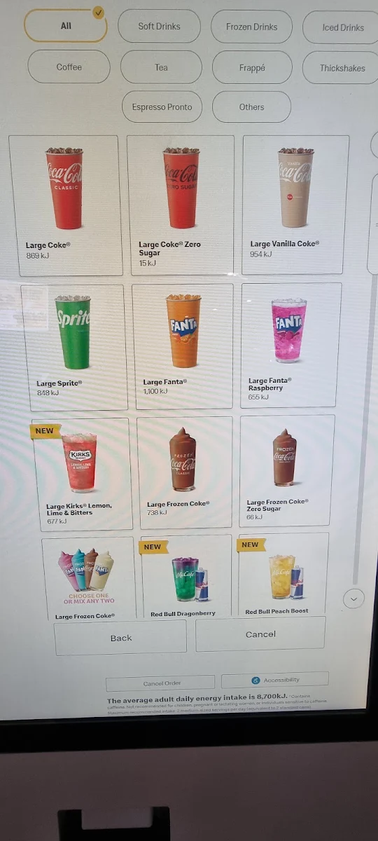 Menu, McDonald's Cross Roads