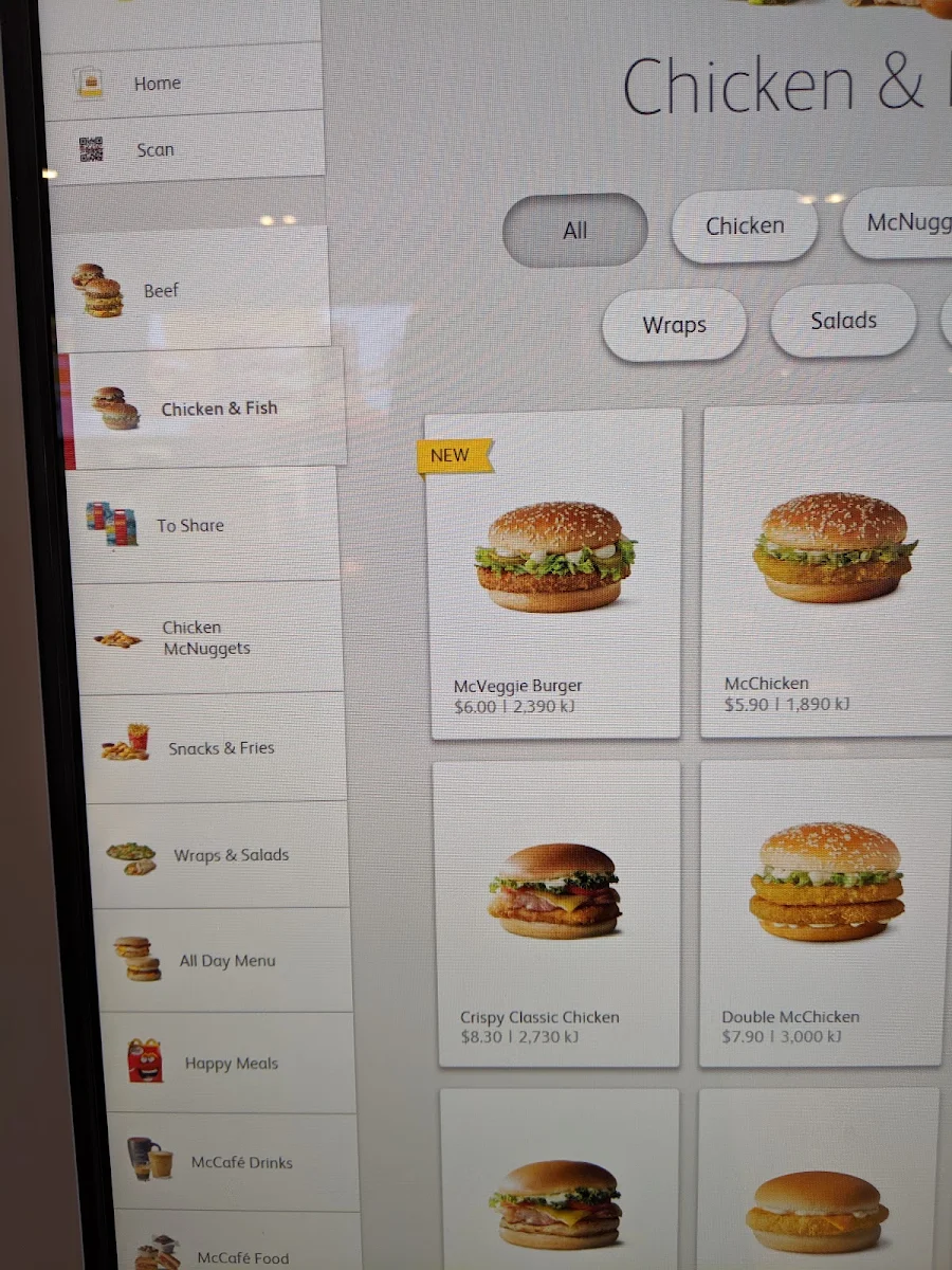 Menu, McDonald's Cross Roads