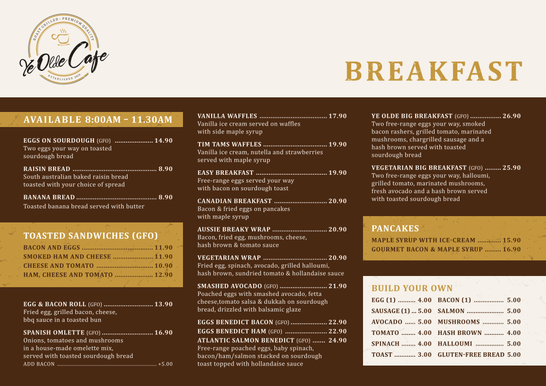 Menu, YE OLDE CAFE MOONTA BAY