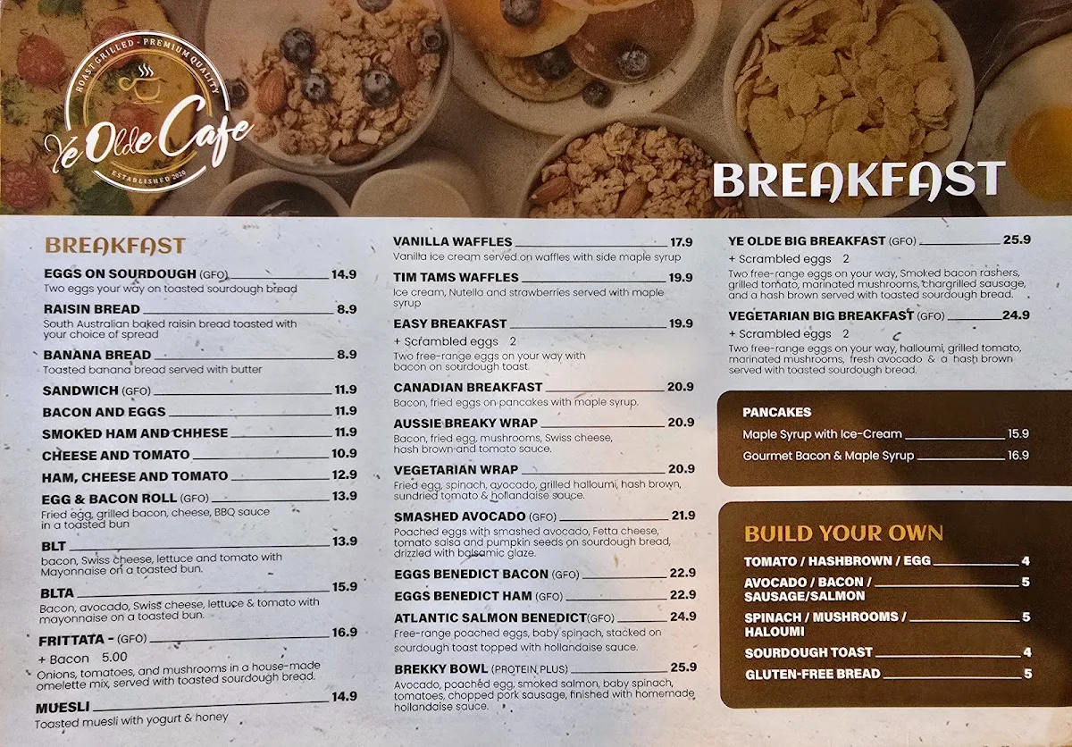 Menu, YE OLDE CAFE MOONTA BAY