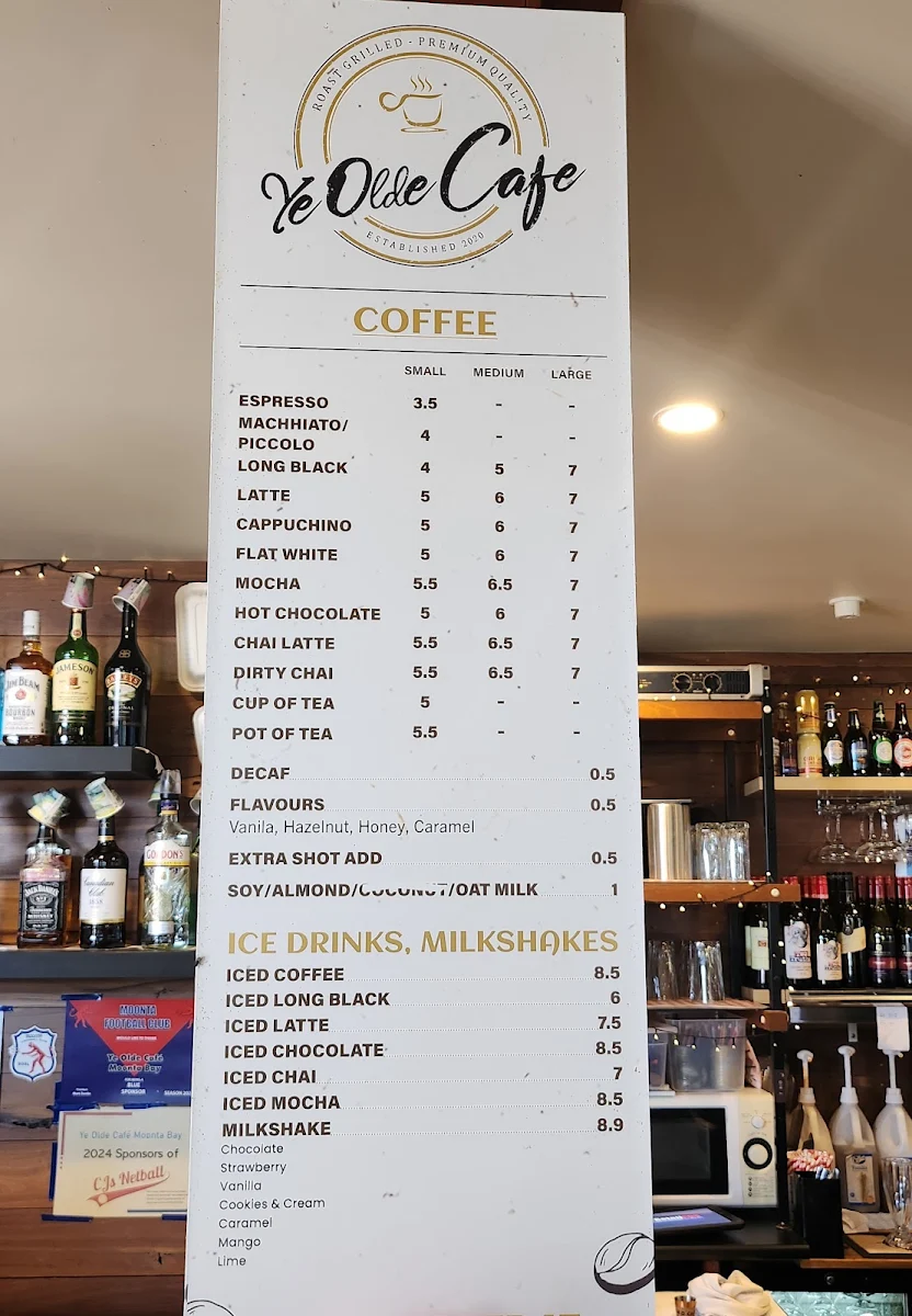 Menu, YE OLDE CAFE MOONTA BAY