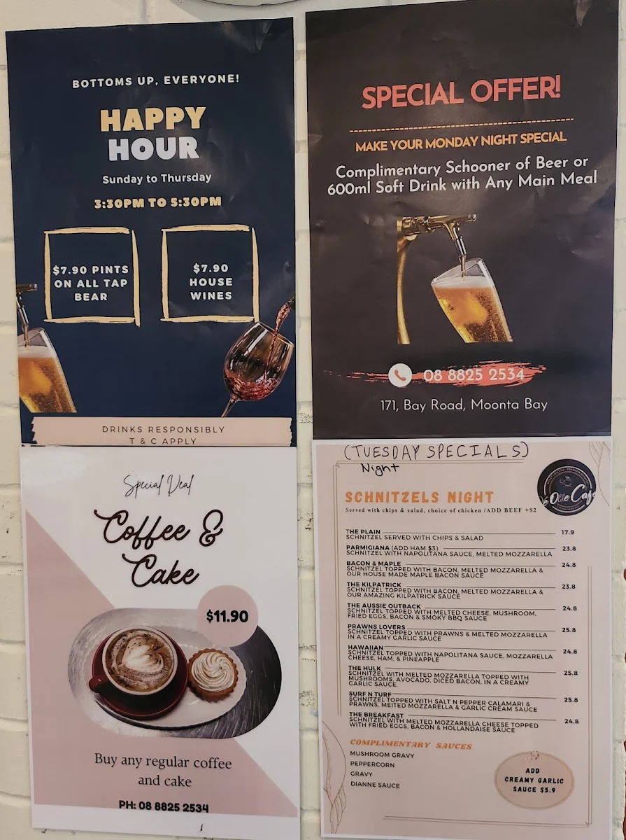Menu, YE OLDE CAFE MOONTA BAY