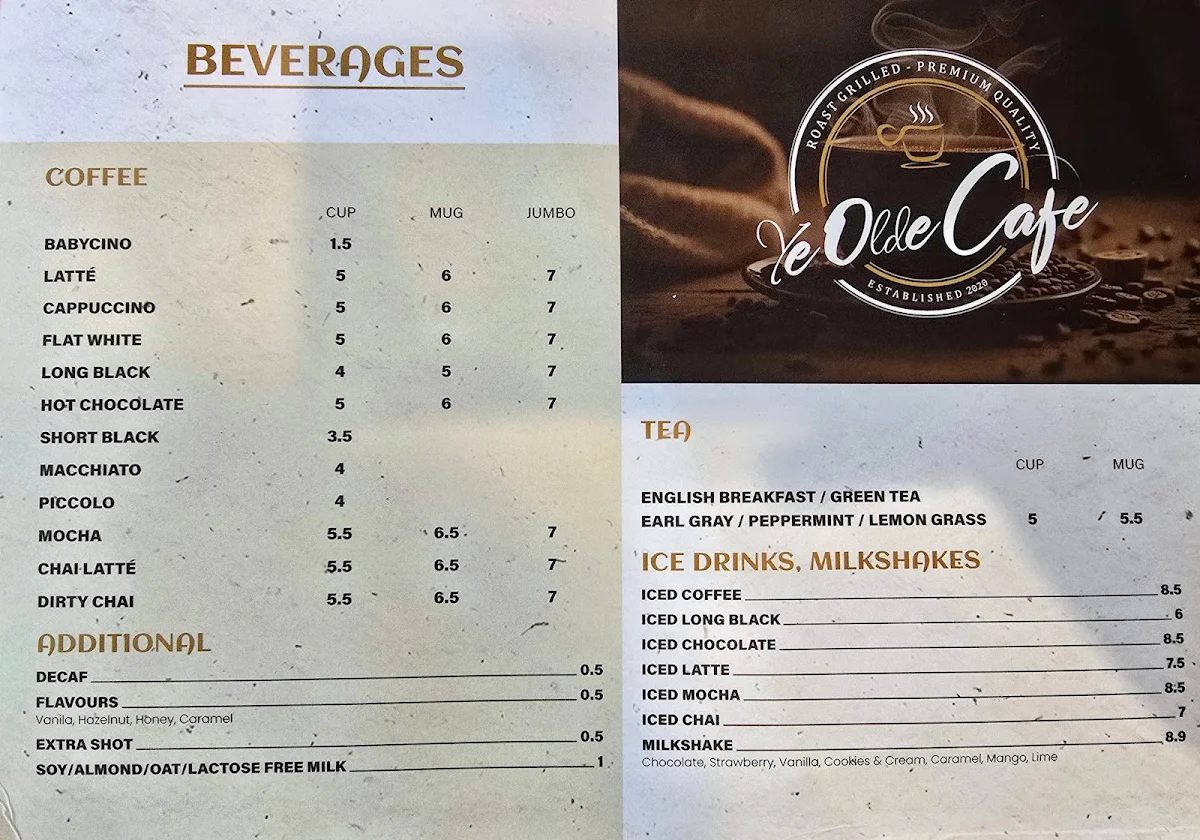 Menu, YE OLDE CAFE MOONTA BAY