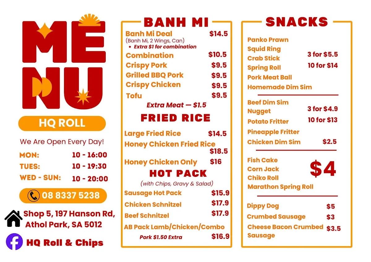 Menu, HQ Rolls & Chips