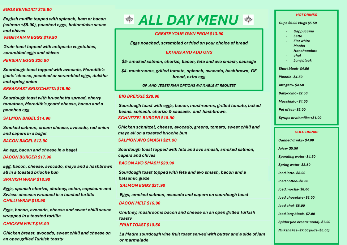 Menu, rosey joans