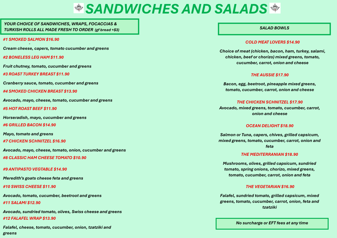 Menu, rosey joans