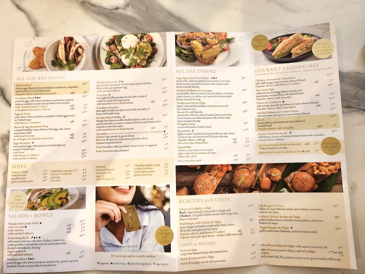 Menu, Shingle Inn Gladstone