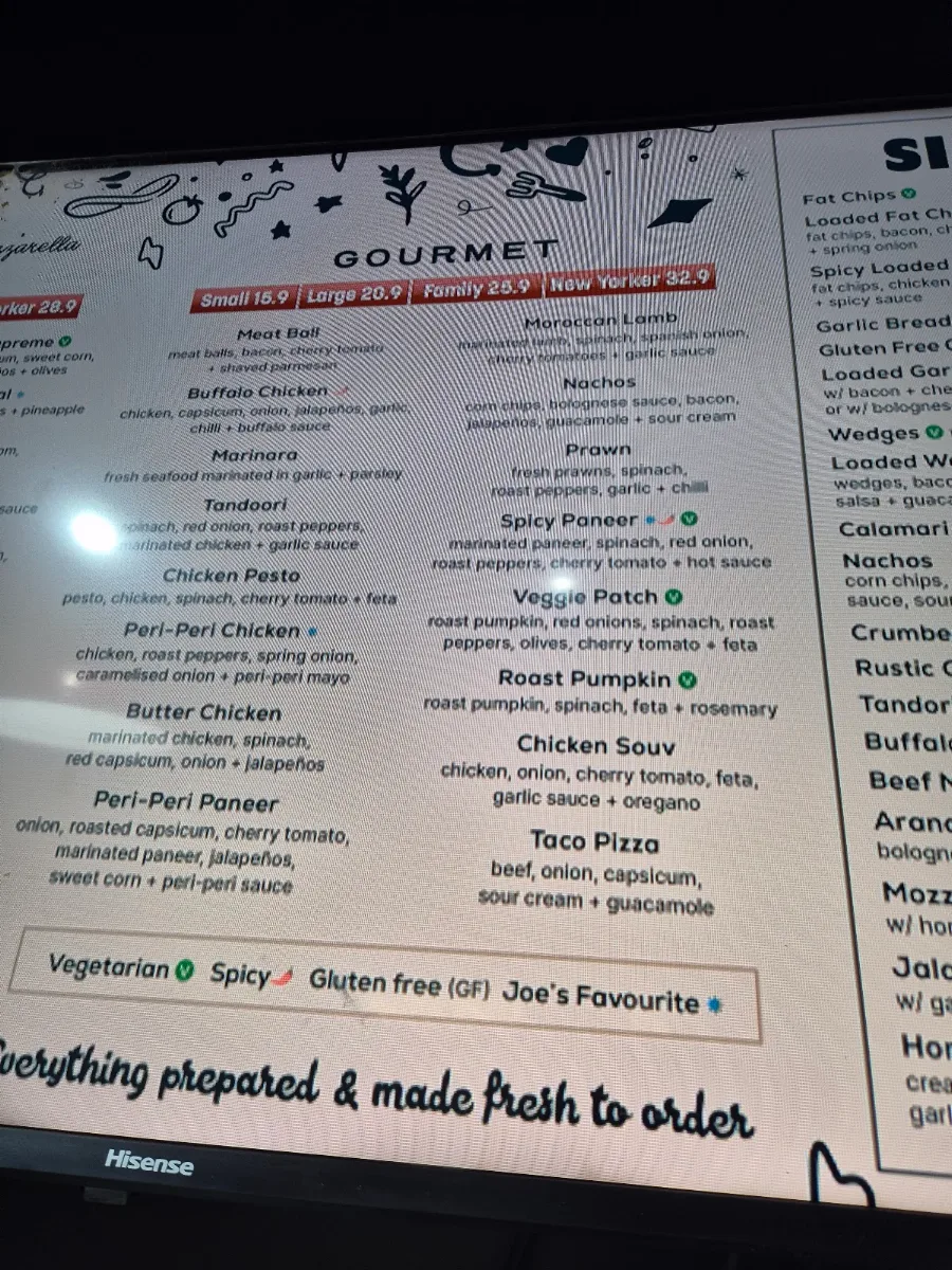 Menu, Smokin Joes Pizza & Grill Mildura