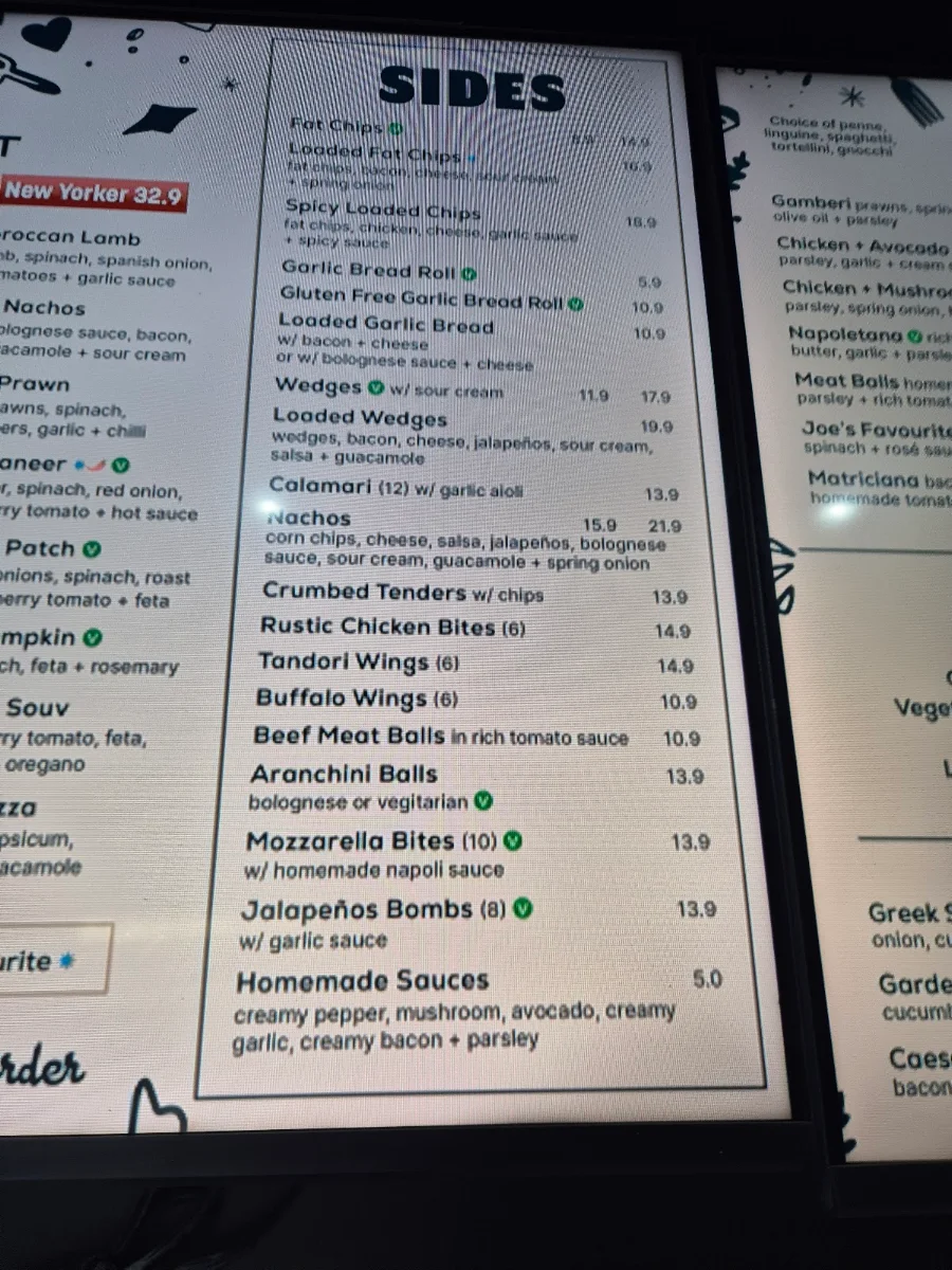 Menu, Smokin Joes Pizza & Grill Mildura