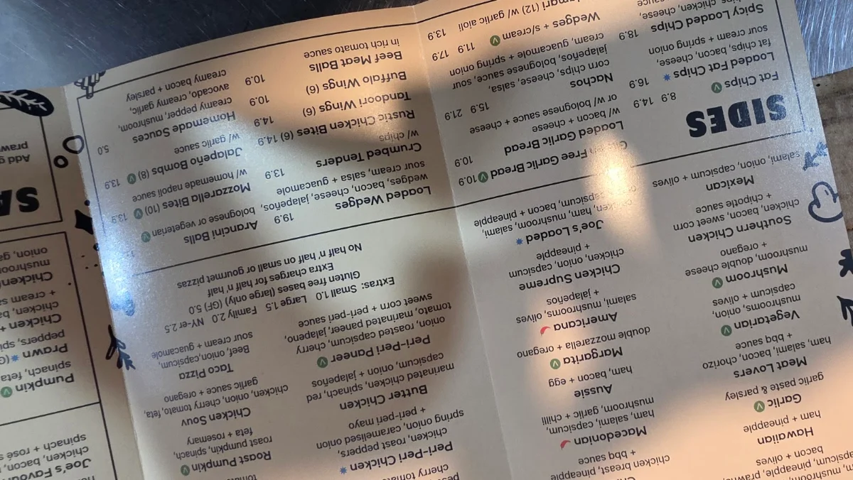 Menu, Smokin Joes Pizza & Grill Mildura