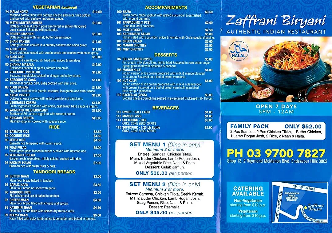 Menu, Zaffrani Biryani