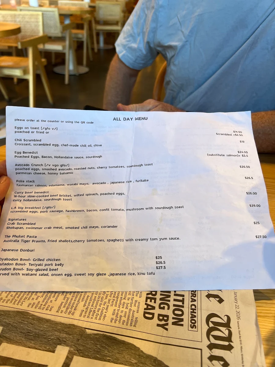 Menu, Cafe L.A