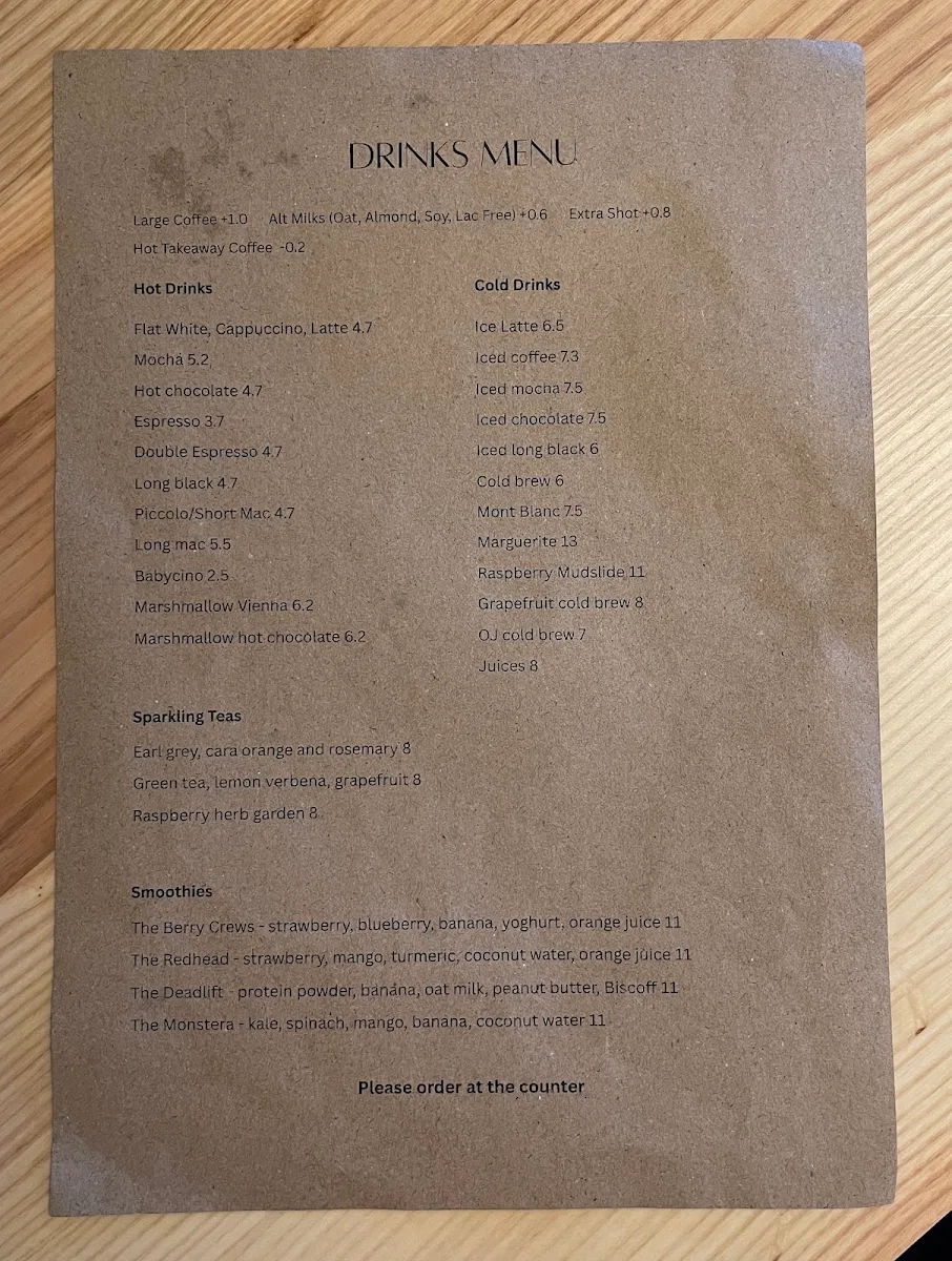 Menu, Cafe L.A