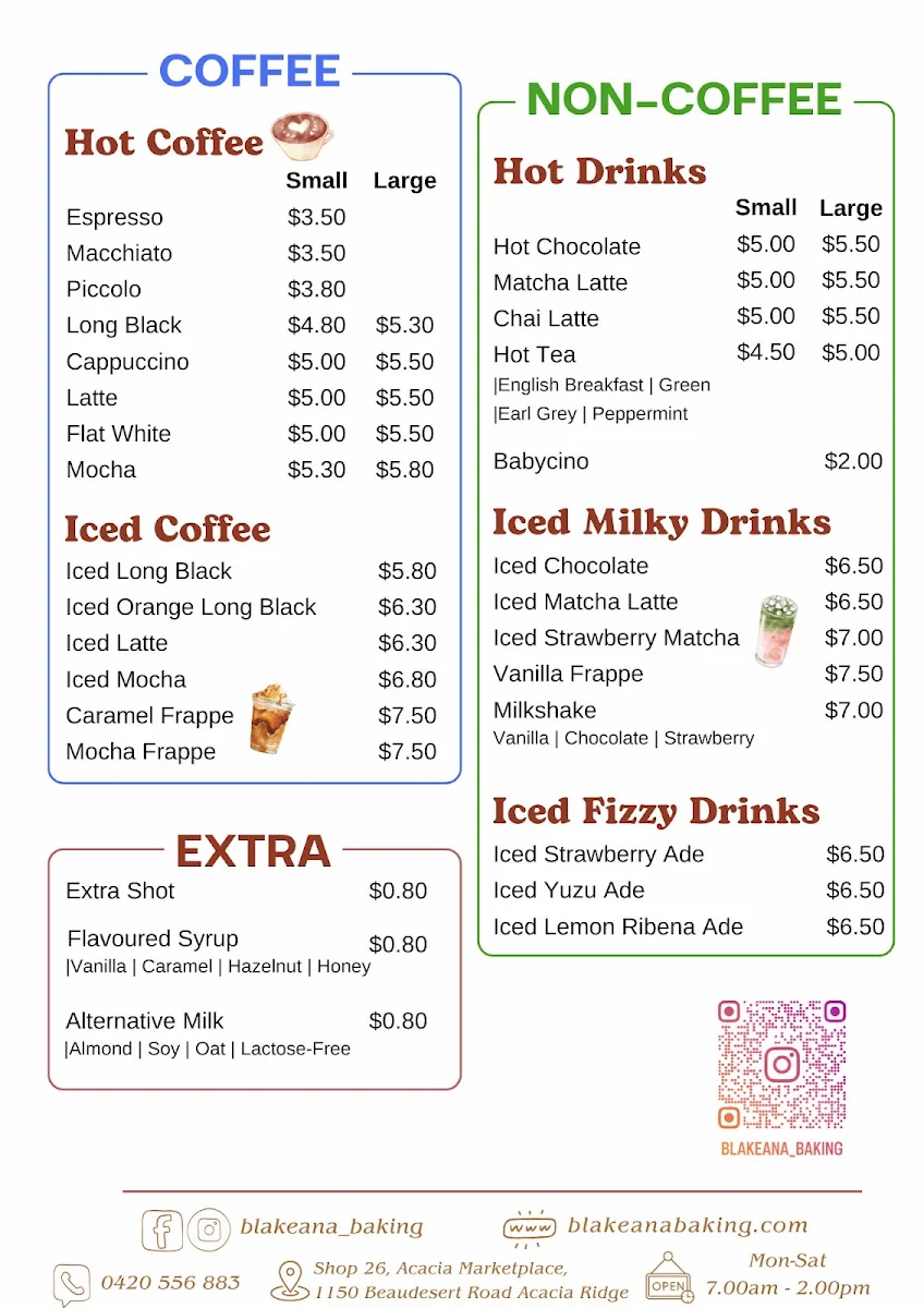 Menu, Blakeana Baking