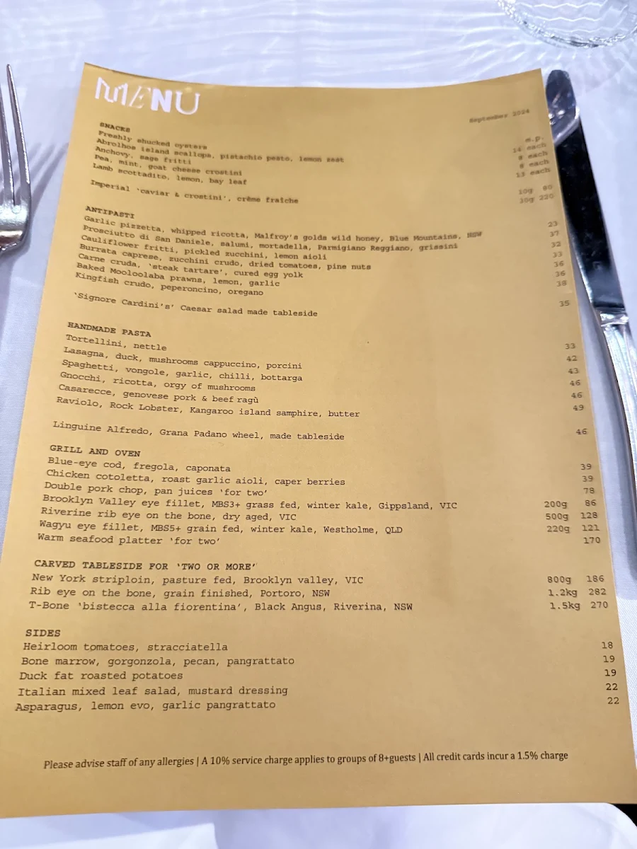 Menu, Gowings