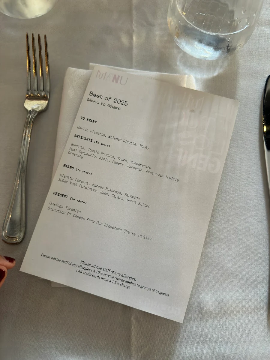 Menu, Gowings