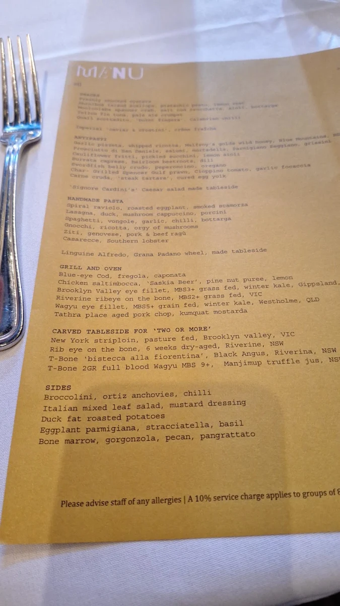 Menu, Gowings
