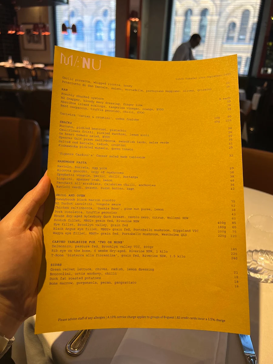 Menu, Gowings