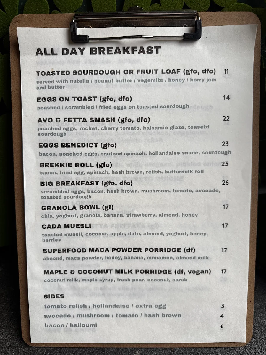 Menu, M&B Cafe & Smoothie Bar