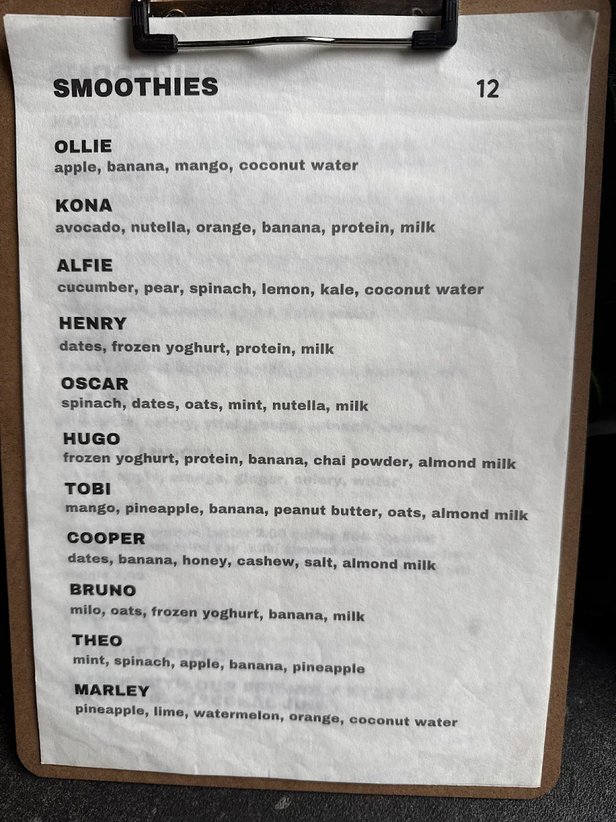Menu, M&B Cafe & Smoothie Bar