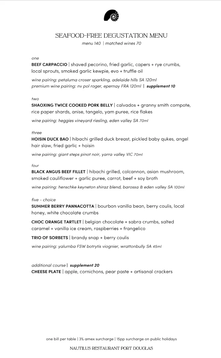 Menu, Nautilus Restaurant