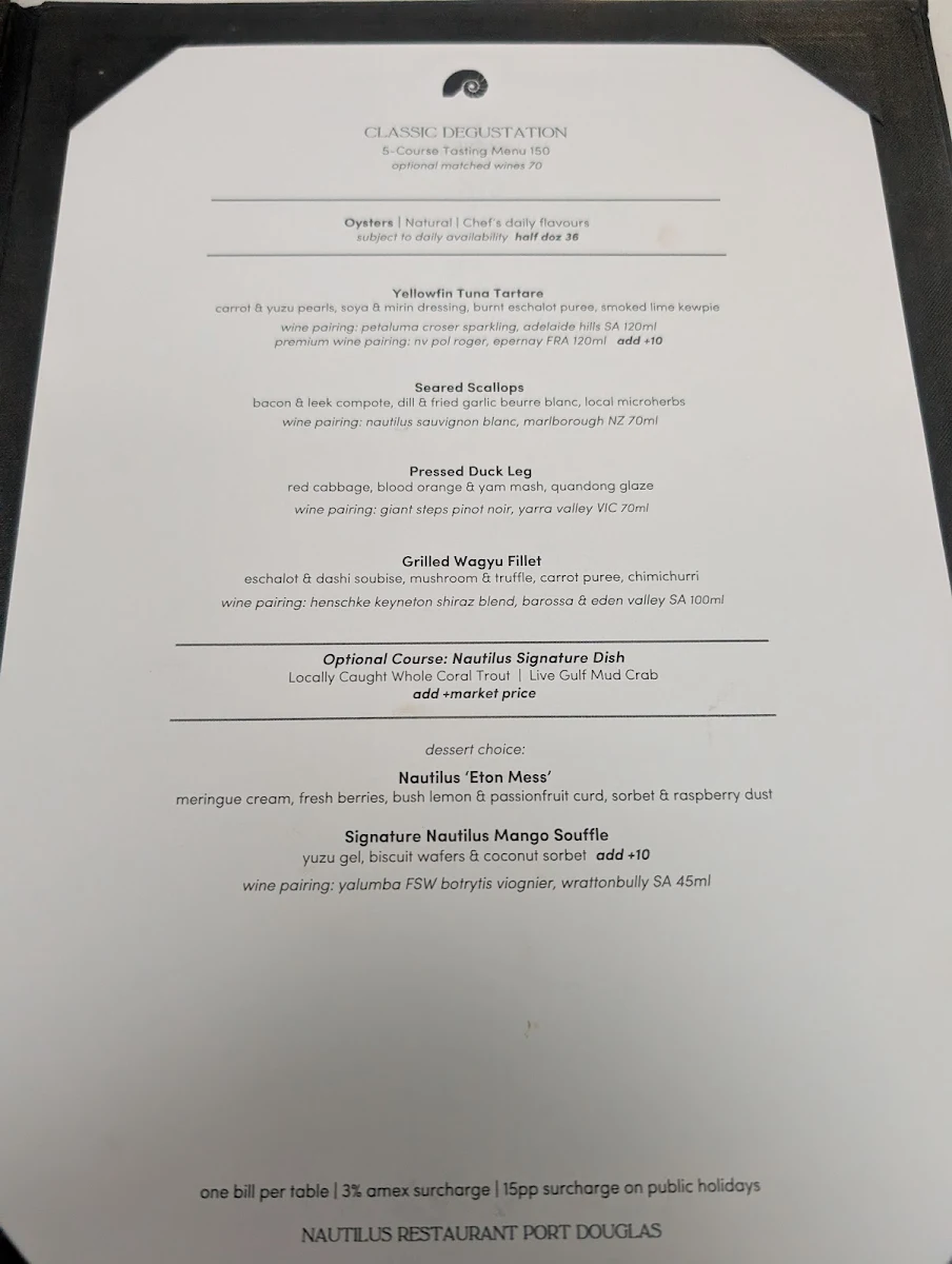 Menu, Nautilus Restaurant