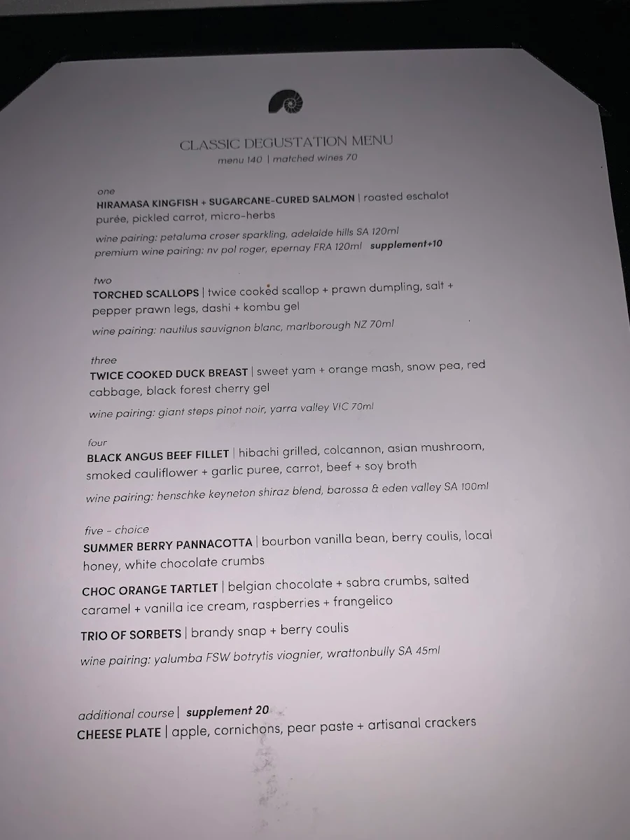Menu, Nautilus Restaurant