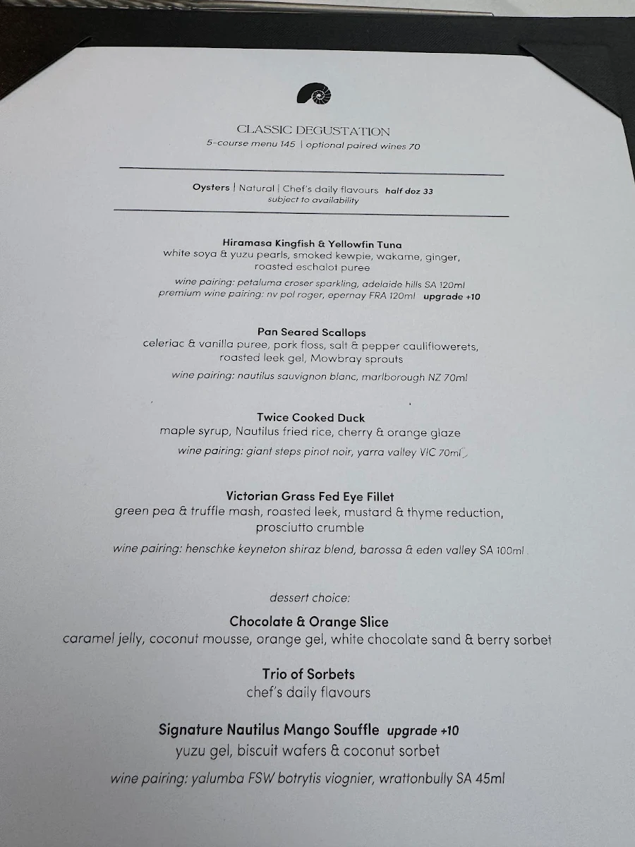 Menu, Nautilus Restaurant