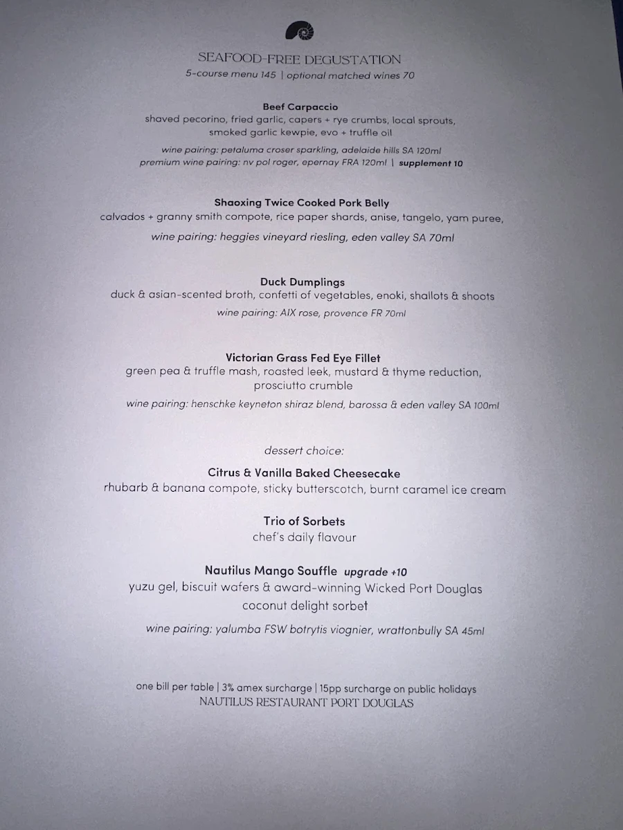 Menu, Nautilus Restaurant