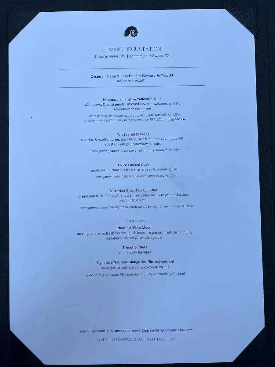 Menu, Nautilus Restaurant
