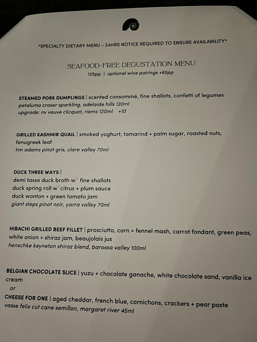Menu, Nautilus Restaurant