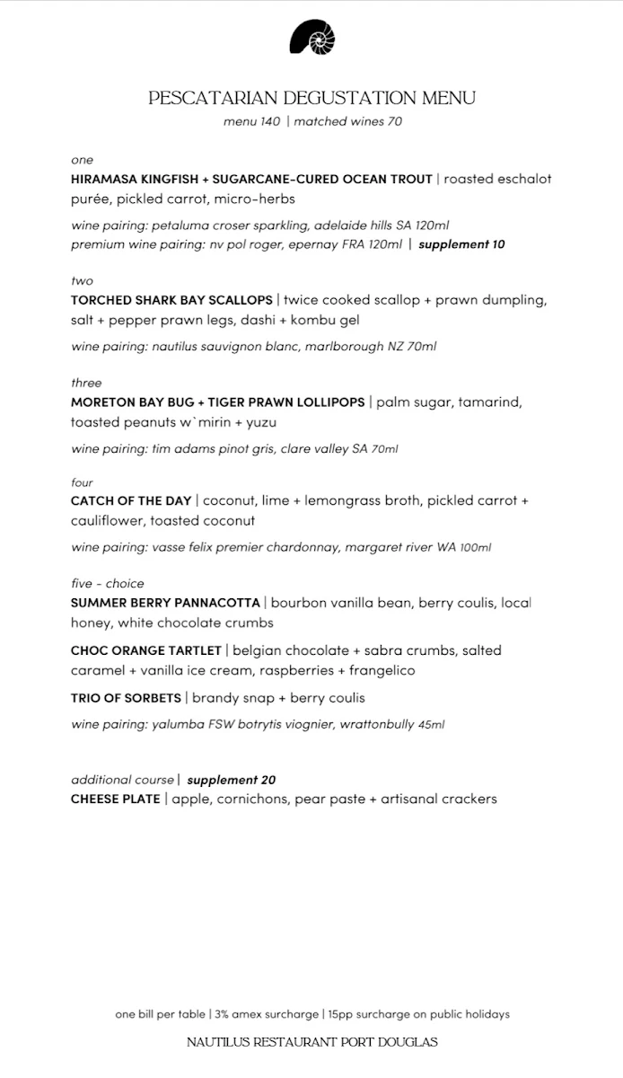 Menu, Nautilus Restaurant
