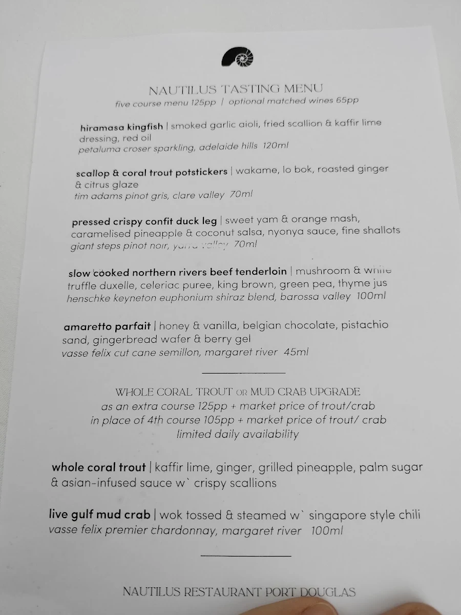 Menu, Nautilus Restaurant