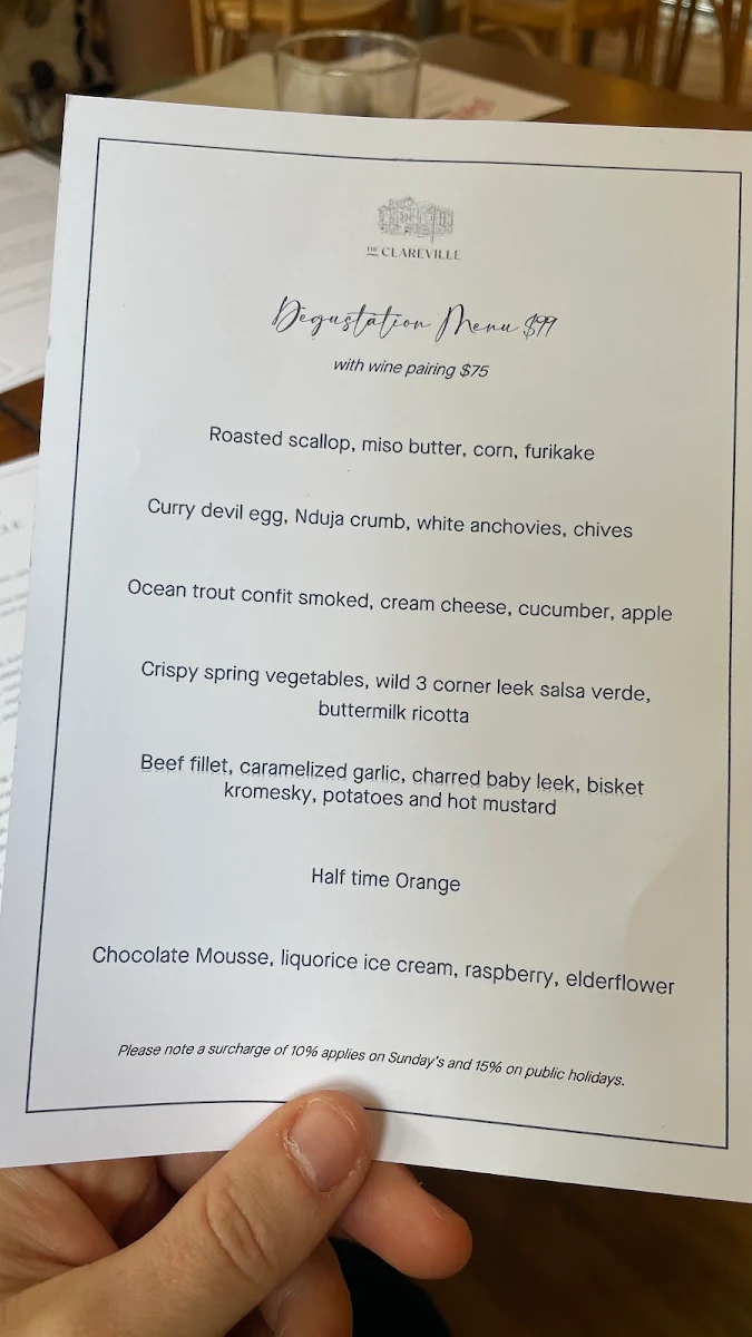 Menu, The Clareville