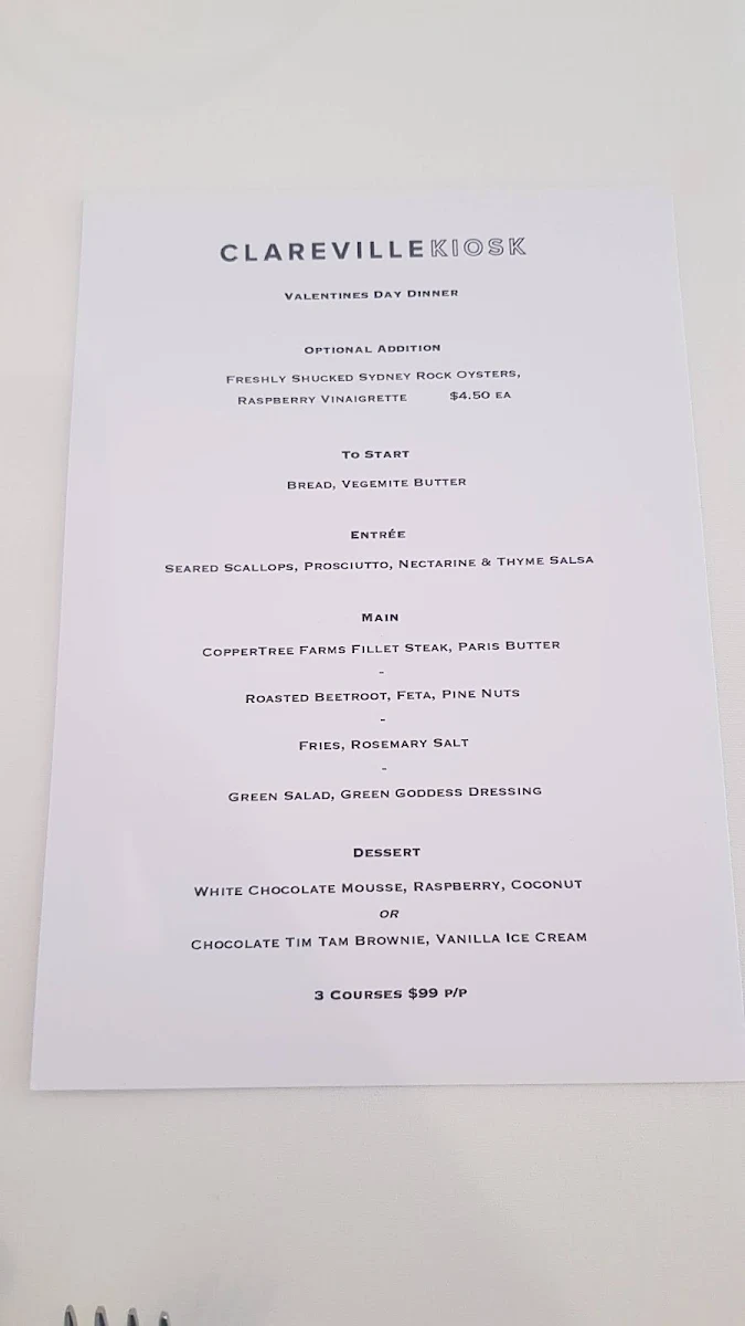 Menu, The Clareville