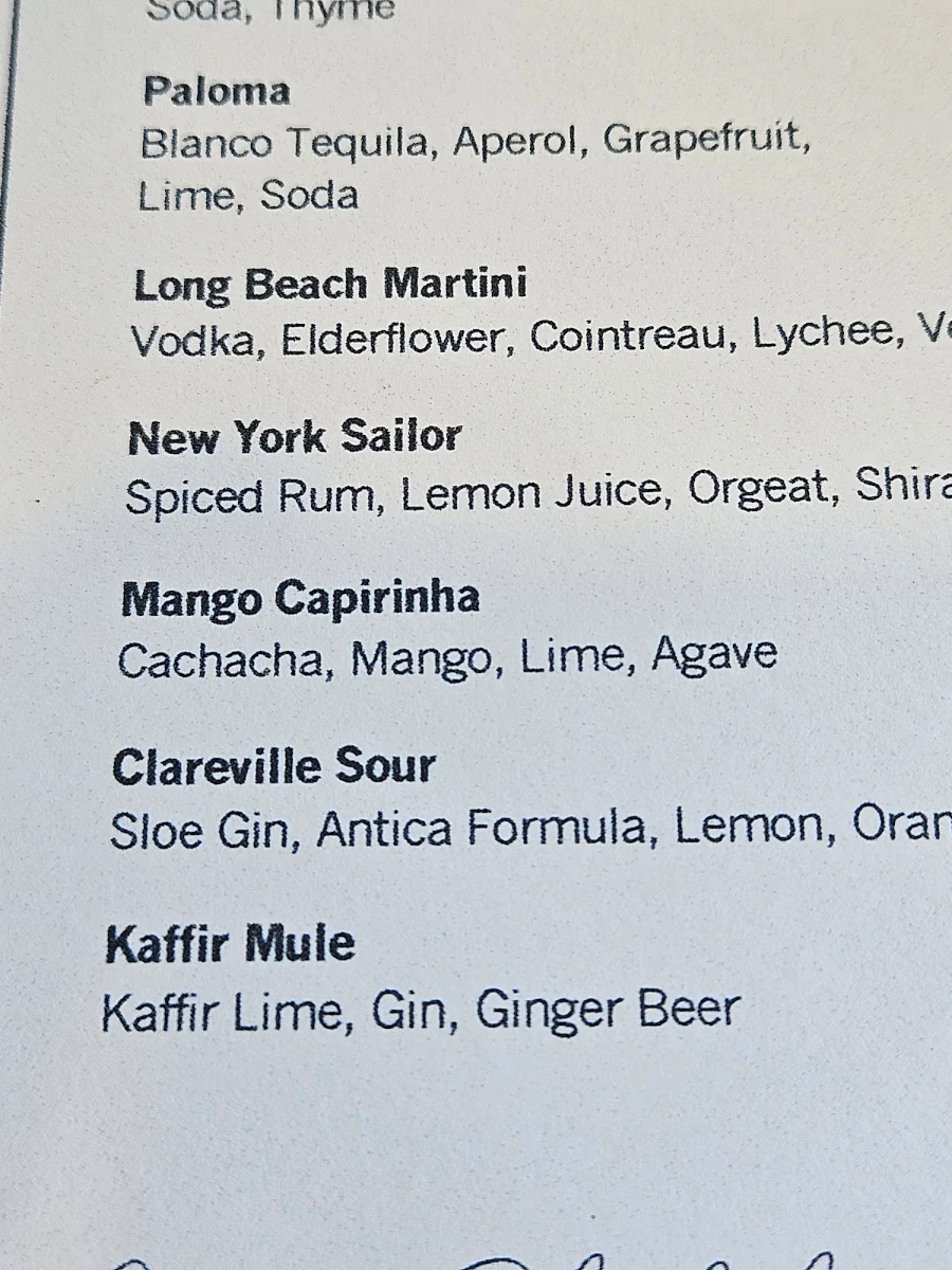 Menu, The Clareville