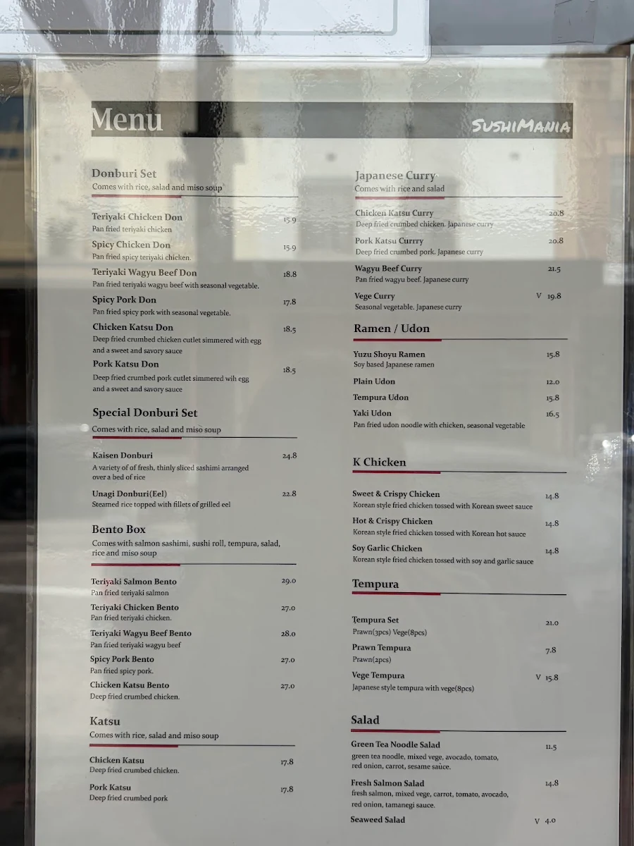 Menu, SUSHIMANIA Restaurant