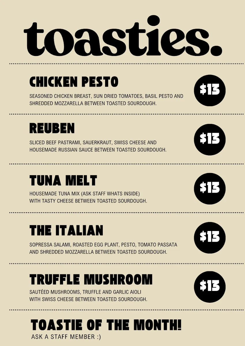 Menu, Homebody Cafe