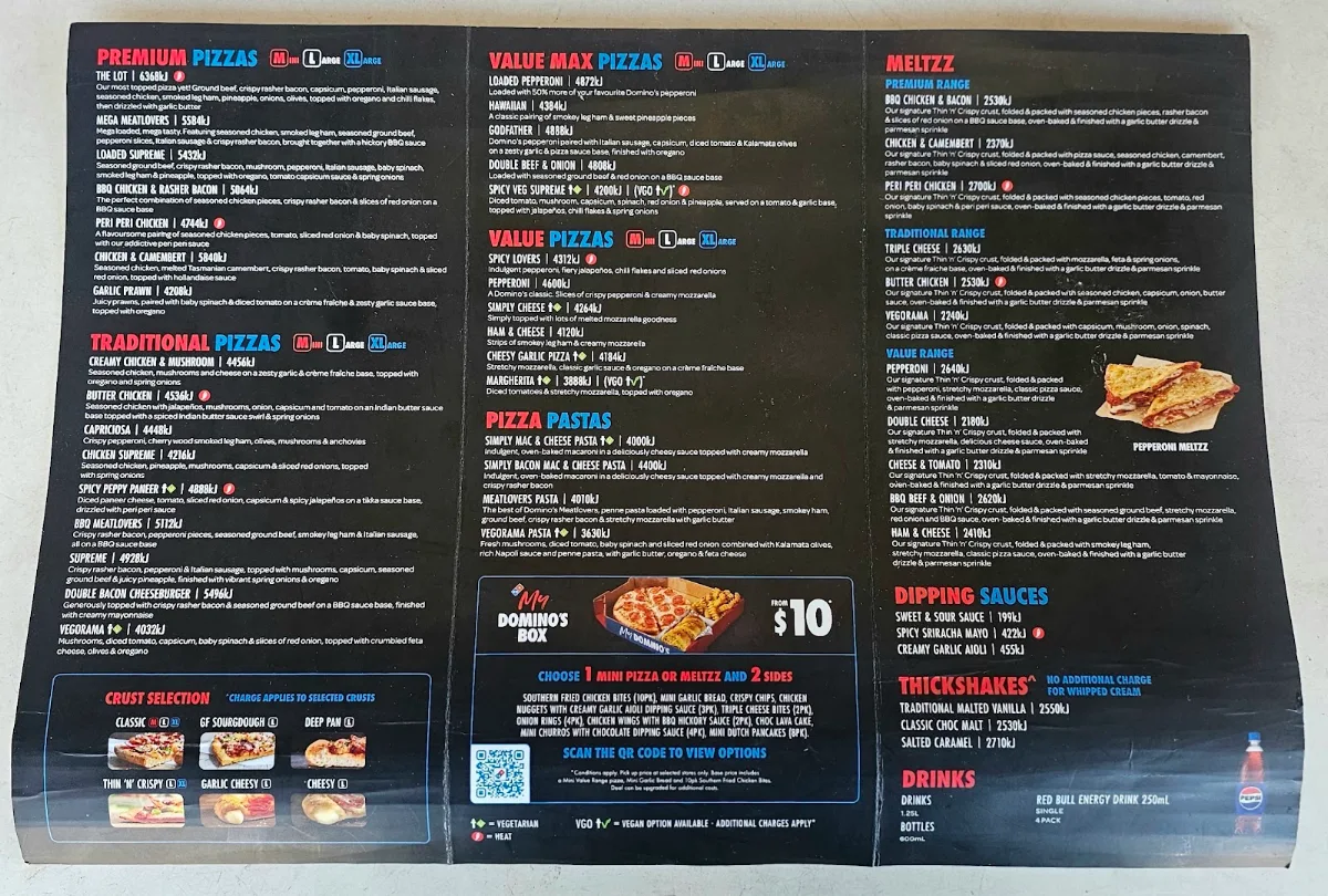 Menu, Domino's Pizza Northam