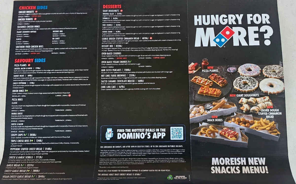 Menu, Domino's Pizza Northam
