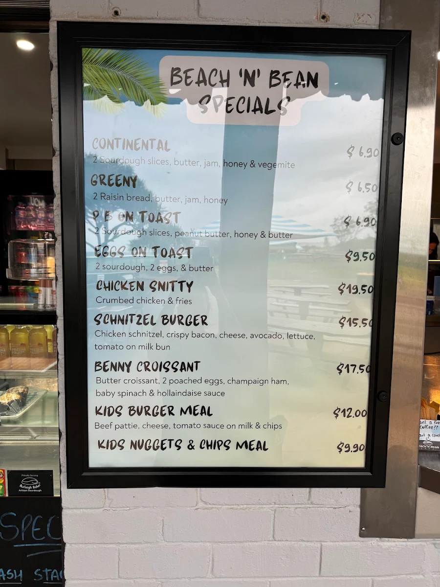 Menu, Beach n bean cafe