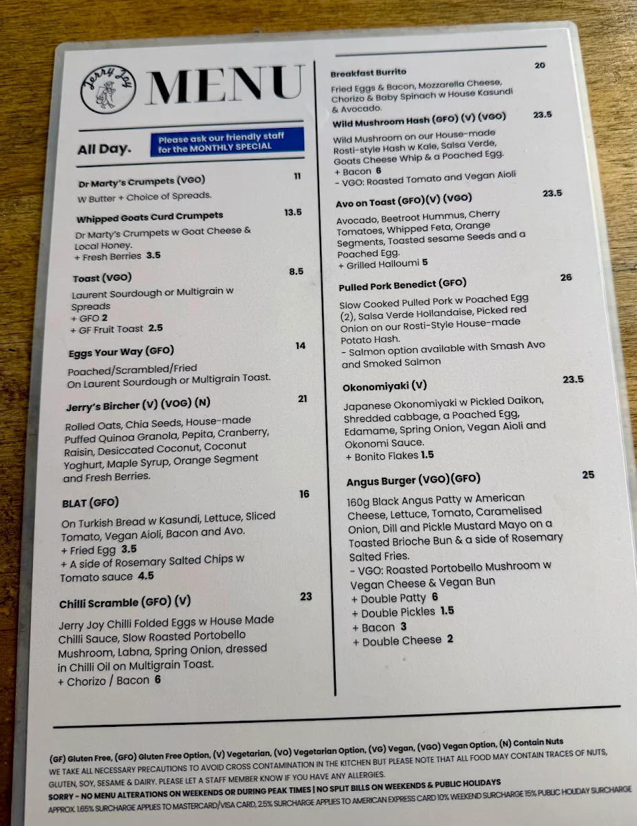 Menu, Jerry Joy