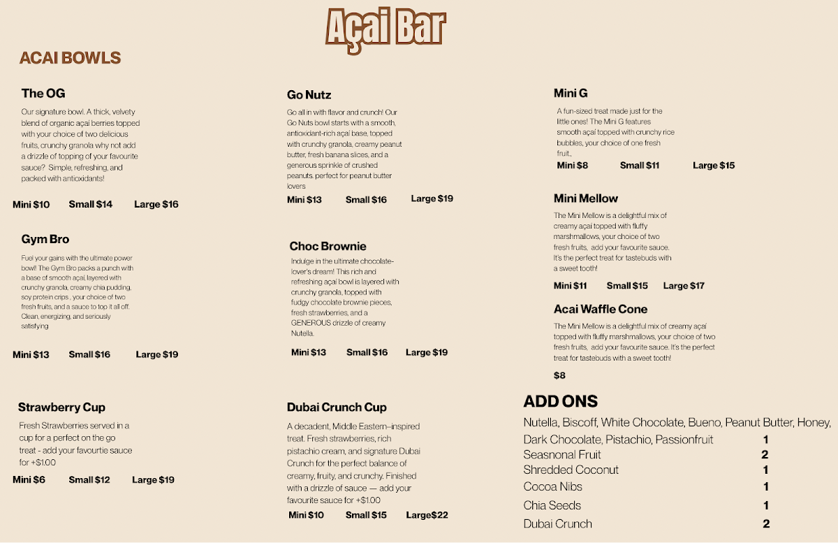 Menu, Beauty Brew Bar