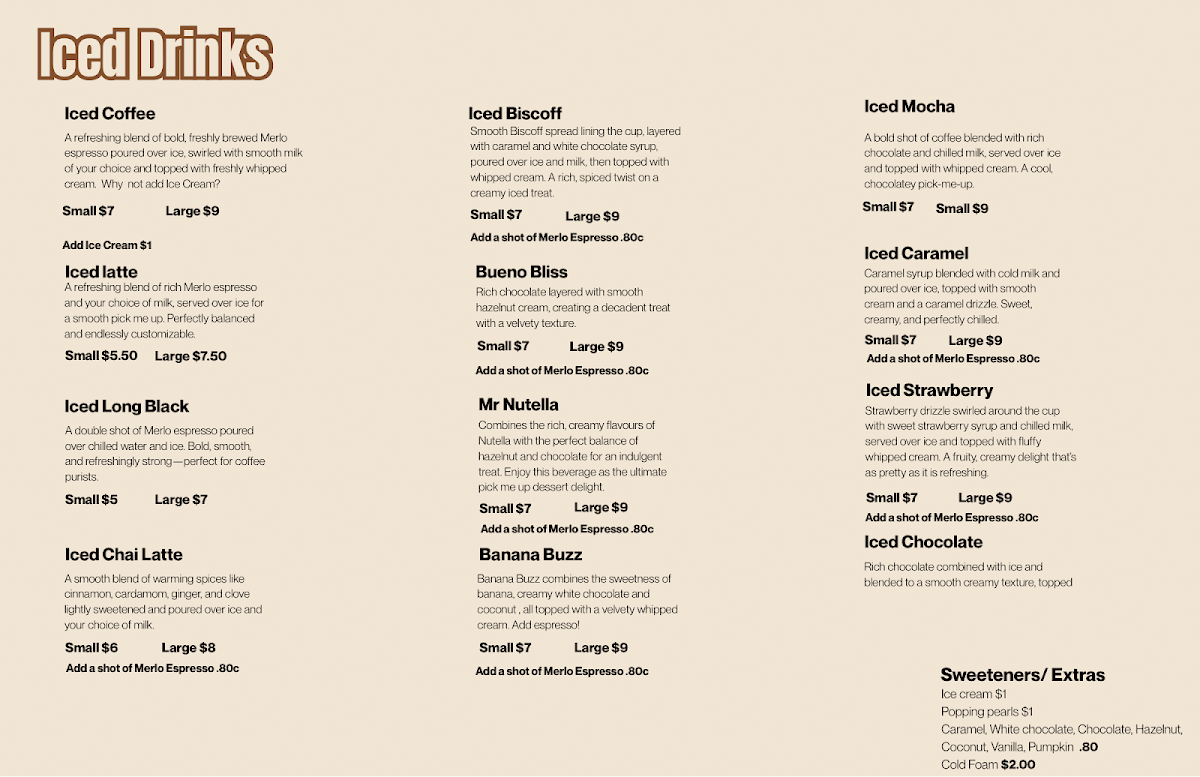 Menu, Beauty Brew Bar