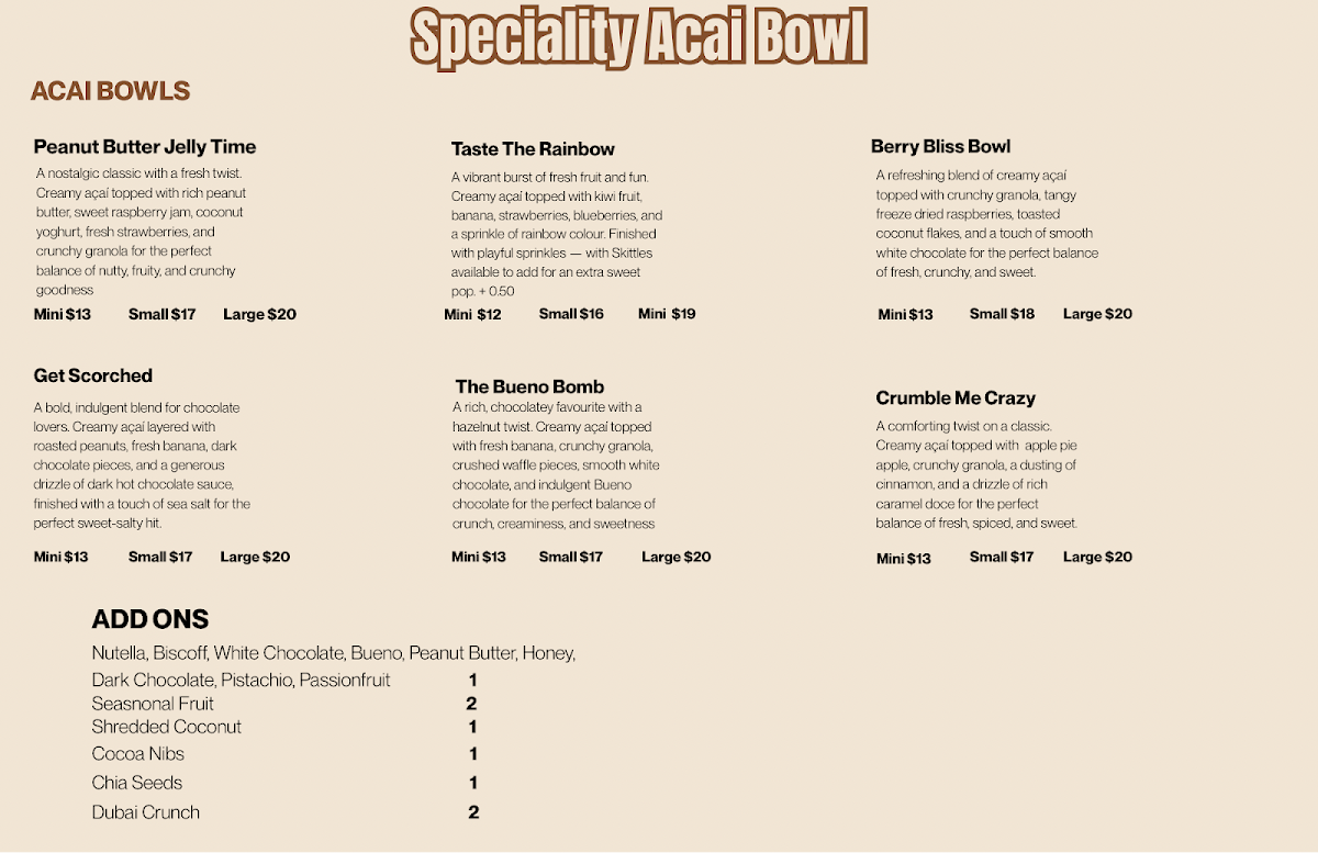 Menu, Beauty Brew Bar