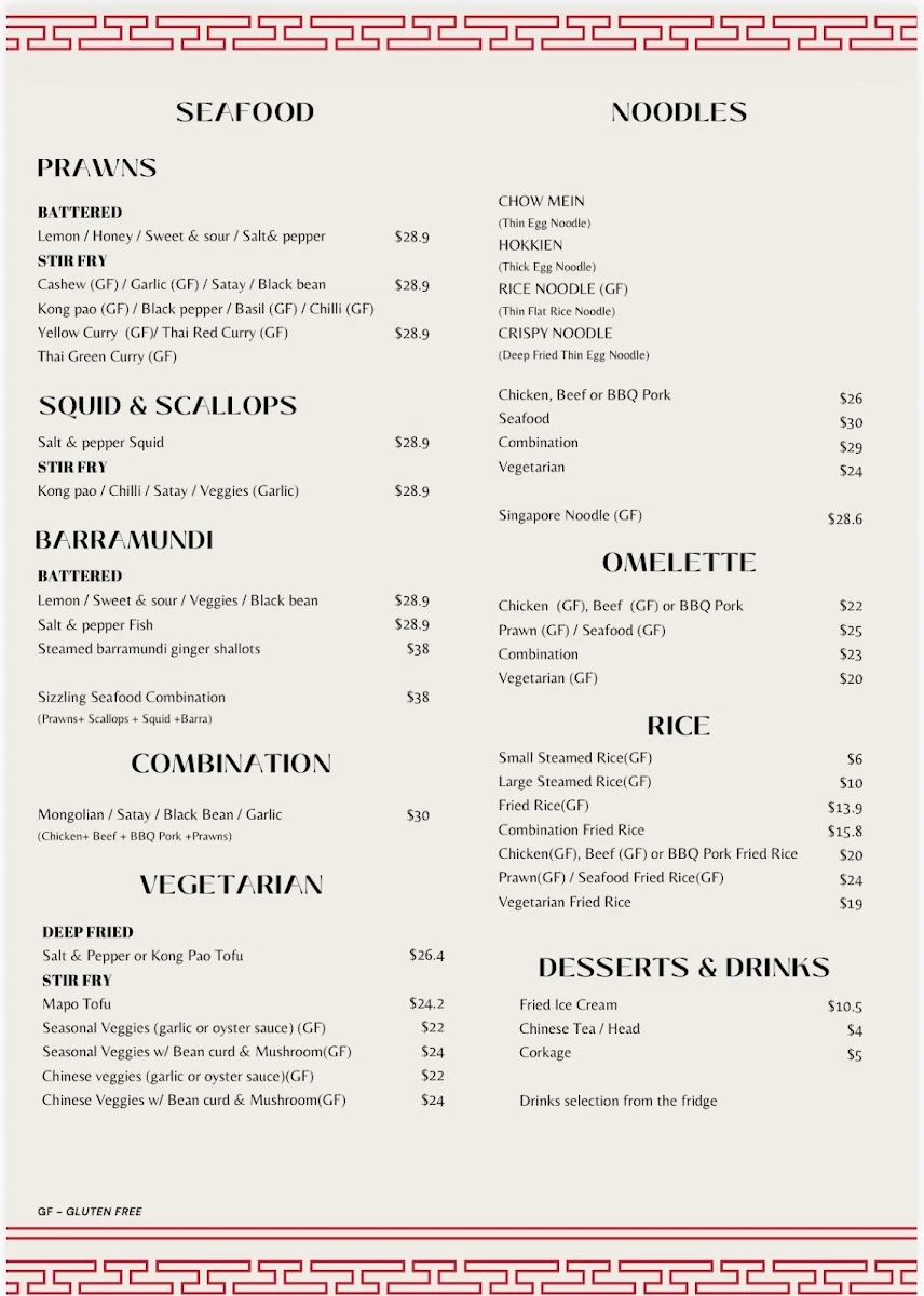 Menu, Regent Court Chinese Restaurant