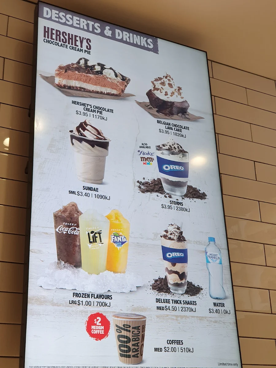 Menu, Hungry Jack's Burgers Pimpama