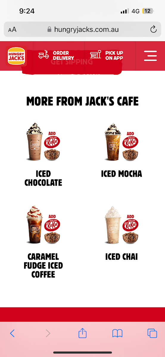 Menu, Hungry Jack's Burgers Pimpama