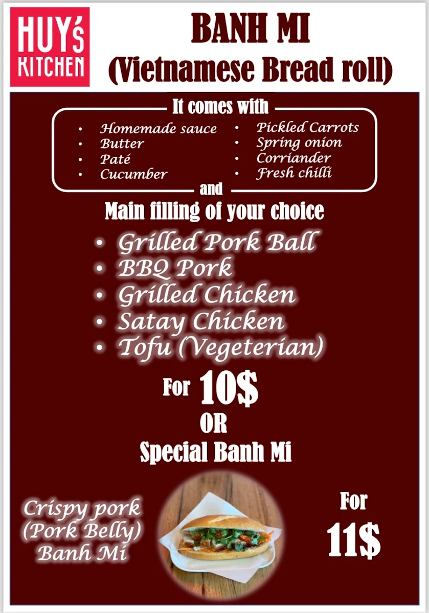Menu, Huy's Kitchen
